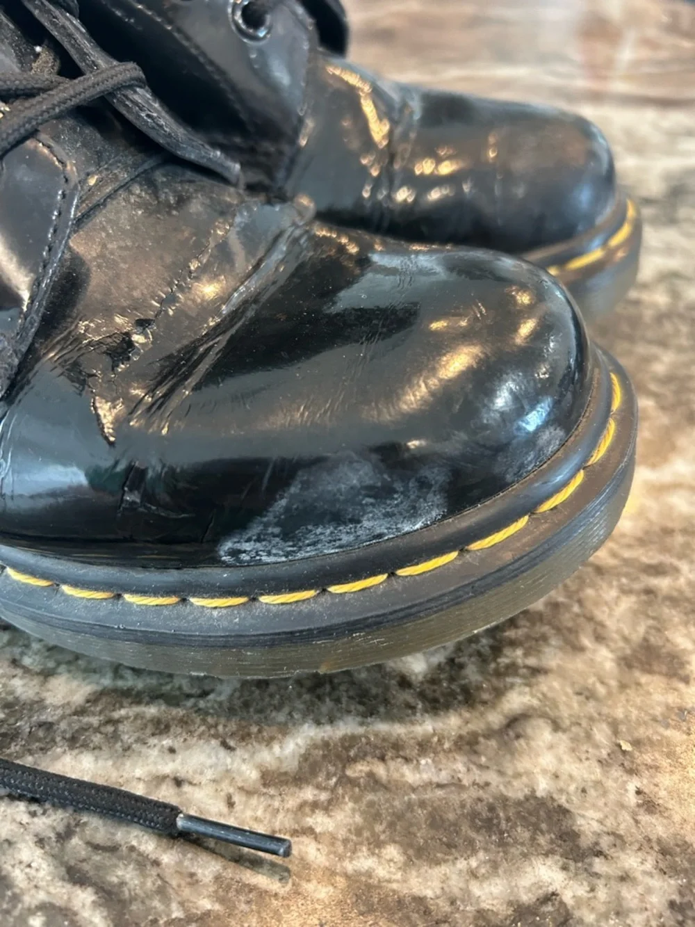 Dr. Martens Black Patent Combat Boots size tag faded 8? Have wear cracking punk - Picture 3 of 16